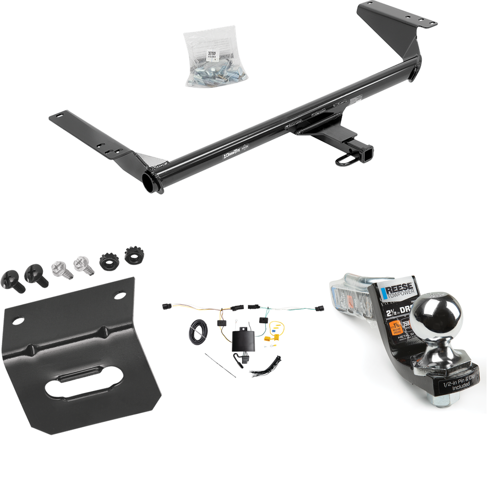 Fits 2021-2023 Chrysler Pacifica Trailer Hitch Tow PKG w/ 4-Flat Wiring Harness + Interlock Starter Kit w/ 2" Ball 2-1/2" Drop 2" Rise + Wiring Bracket (For Touring L Plus Models) By Draw-Tite