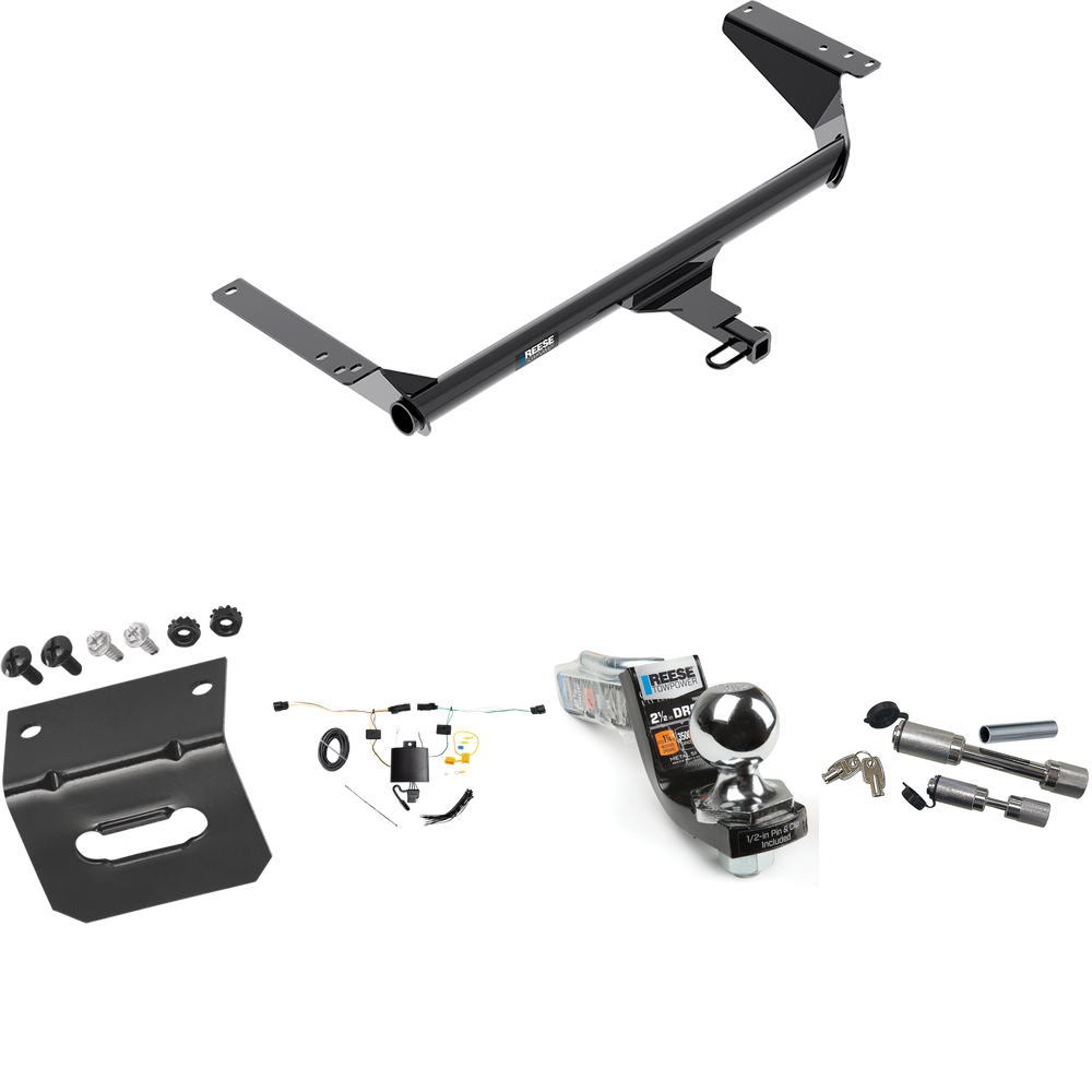 Fits 2021-2023 Chrysler Pacifica Trailer Hitch Tow PKG w/ 4-Flat Wiring Harness + Interlock Starter Kit w/ 2" Ball 2-1/2" Drop 2" Rise + Wiring Bracket + Dual Hitch & Coupler Locks (For LX Models) By Reese Towpower