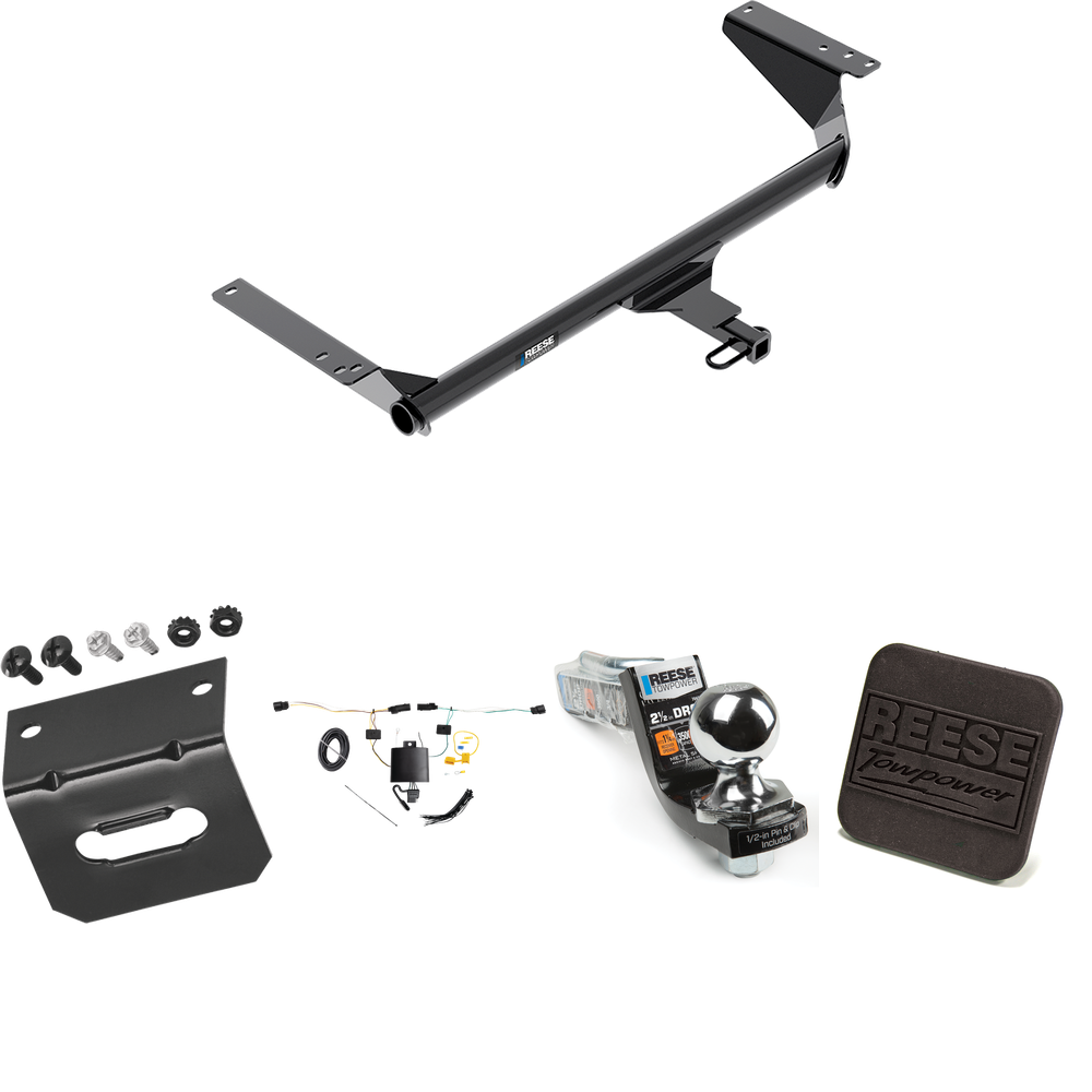 Fits 2021-2023 Chrysler Pacifica Trailer Hitch Tow PKG w/ 4-Flat Wiring Harness + Interlock Starter Kit w/ 2" Ball 2-1/2" Drop 2" Rise + Wiring Bracket + Hitch Cover (For Limited Models) By Reese Towpower