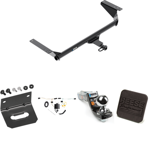 Fits 2021-2023 Chrysler Pacifica Trailer Hitch Tow PKG w/ 4-Flat Wiring Harness + Interlock Starter Kit w/ 2" Ball 2-1/2" Drop 2" Rise + Wiring Bracket + Hitch Cover (For Limited Models) By Reese Towpower