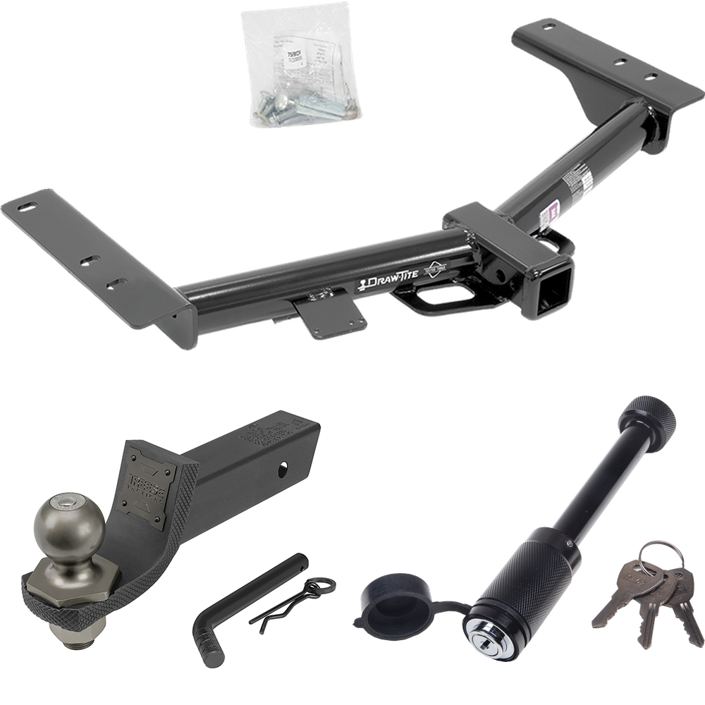 Fits 2015-2023 Ford Transit-150 Trailer Hitch Tow PKG + Interlock Tactical Starter Kit w/ 2" Drop & 2" Ball + Tactical Dogbone Lock (Excludes: Cab & Chassis and the Cutaway Models) By Draw-Tite