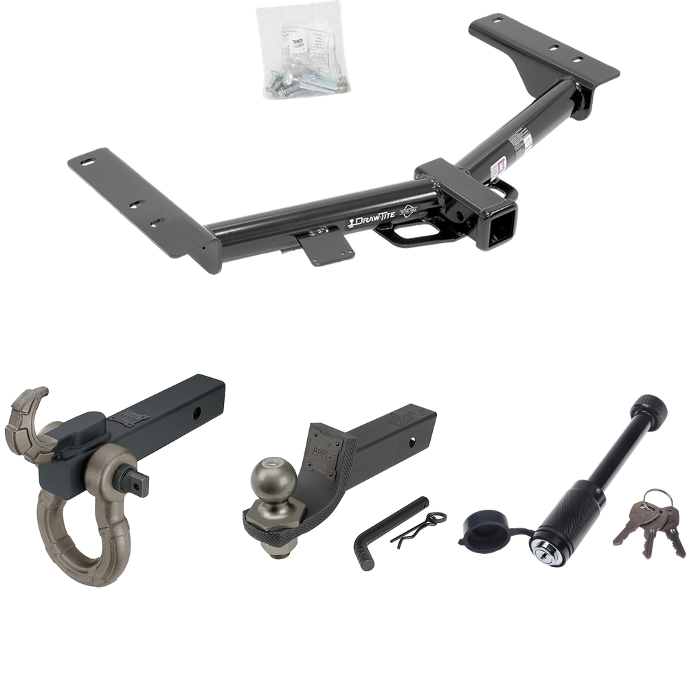 Fits 2015-2023 Ford Transit-150 Trailer Hitch Tow PKG + Interlock Tactical Starter Kit w/ 2" Drop & 2" Ball + Tactical Hook & Shackle Mount + Tactical Dogbone Lock (Excludes: Cab & Chassis and the Cutaway Models) By Draw-Tite