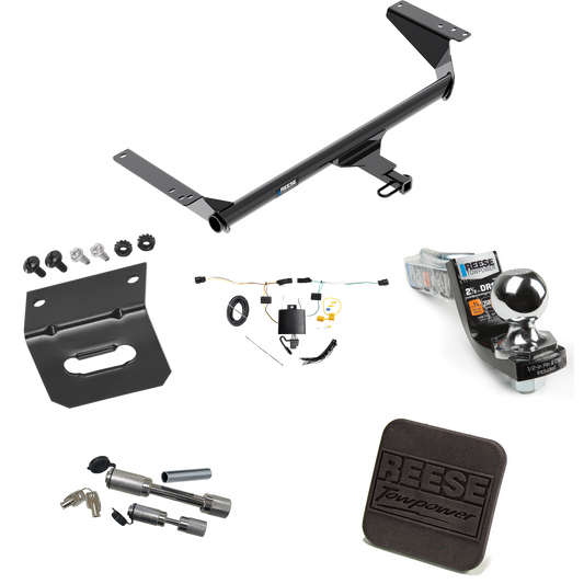 Fits 2021-2023 Chrysler Pacifica Trailer Hitch Tow PKG w/ 4-Flat Wiring Harness + Interlock Starter Kit w/ 2" Ball 2-1/2" Drop 2" Rise + Wiring Bracket + Hitch Cover + Dual Hitch & Coupler Locks (For Touring Models) By Reese Towpower