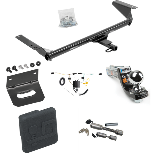 Fits 2021-2023 Chrysler Pacifica Trailer Hitch Tow PKG w/ 4-Flat Wiring Harness + Interlock Starter Kit w/ 2" Ball 2-1/2" Drop 2" Rise + Wiring Bracket + Hitch Cover + Dual Hitch & Coupler Locks (For Touring Models) By Draw-Tite