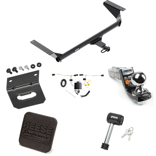 Fits 2021-2023 Chrysler Pacifica Trailer Hitch Tow PKG w/ 4-Flat Wiring Harness + Interlock Starter Kit w/ 2" Ball 2-1/2" Drop 2" Rise + Wiring Bracket + Hitch Cover + Hitch Lock (For Touring Plus Models) By Reese Towpower