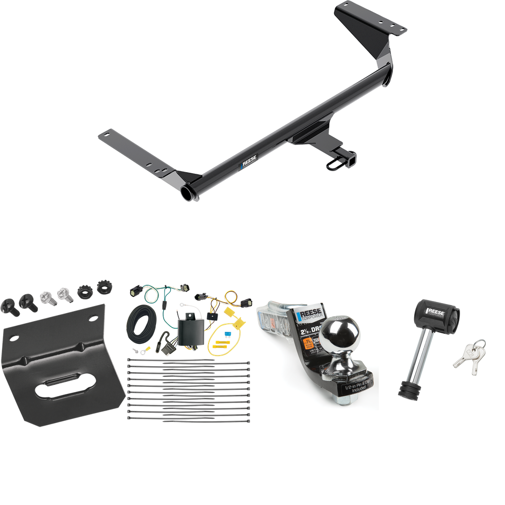 Fits 2017-2020 Chrysler Pacifica Trailer Hitch Tow PKG w/ 4-Flat Wiring Harness + Interlock Starter Kit w/ 2" Ball 2-1/2" Drop 2" Rise + Wiring Bracket + Hitch Lock (For Touring L Models) By Reese Towpower