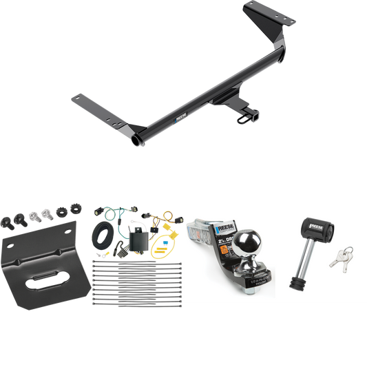 Fits 2017-2020 Chrysler Pacifica Trailer Hitch Tow PKG w/ 4-Flat Wiring Harness + Interlock Starter Kit w/ 2" Ball 2-1/2" Drop 2" Rise + Wiring Bracket + Hitch Lock (For Touring L Models) By Reese Towpower