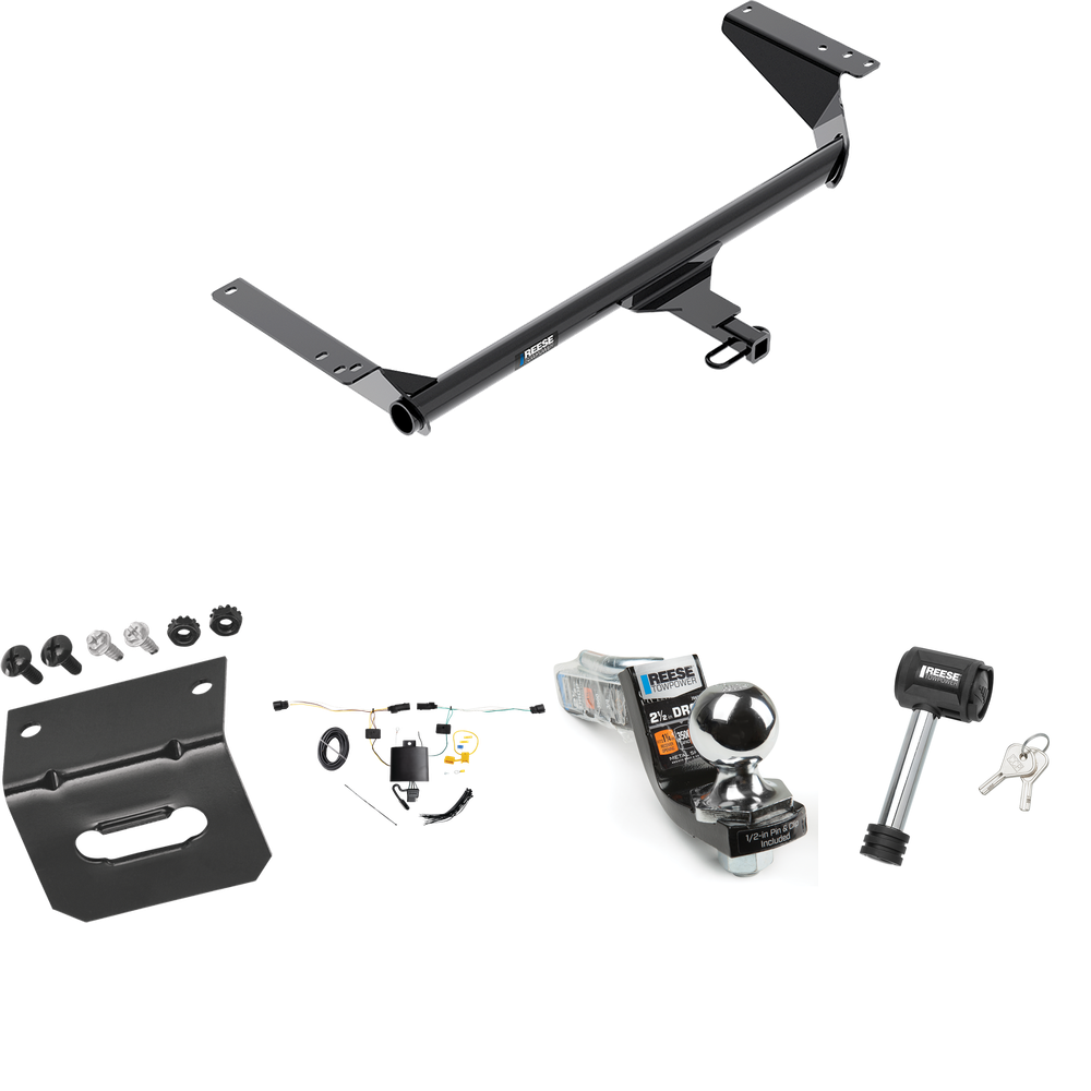 Fits 2021-2023 Chrysler Pacifica Trailer Hitch Tow PKG w/ 4-Flat Wiring Harness + Interlock Starter Kit w/ 2" Ball 2-1/2" Drop 2" Rise + Wiring Bracket + Hitch Lock By Reese Towpower