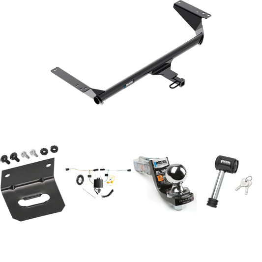 Fits 2021-2023 Chrysler Pacifica Trailer Hitch Tow PKG w/ 4-Flat Wiring Harness + Interlock Starter Kit w/ 2" Ball 2-1/2" Drop 2" Rise + Wiring Bracket + Hitch Lock By Reese Towpower