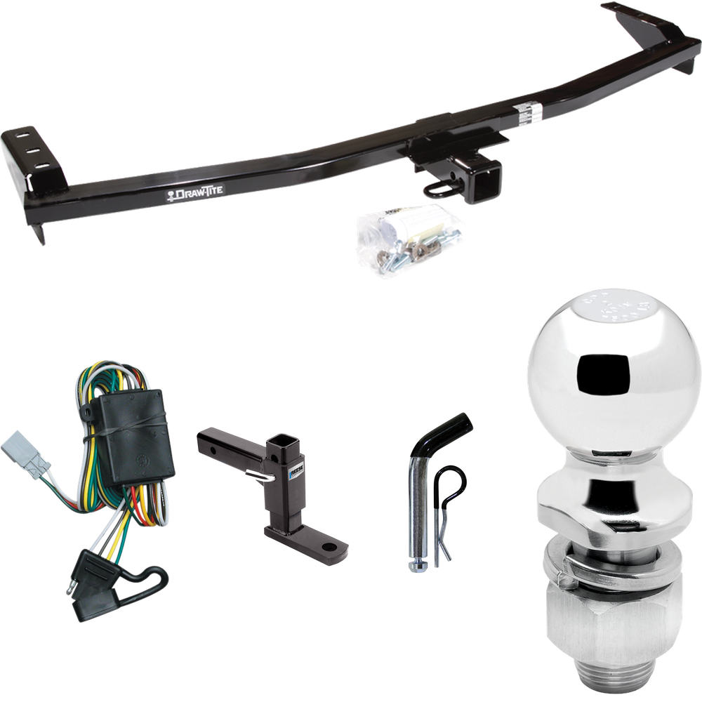 Fits 2001-2006 Acura MDX Trailer Hitch Tow PKG w/ 4-Flat Wiring Harness + Adjustable Drop Rise Ball Mount + Pin/Clip + 2" Ball (Excludes: w/Full Size Spare Tire Models) By Draw-Tite