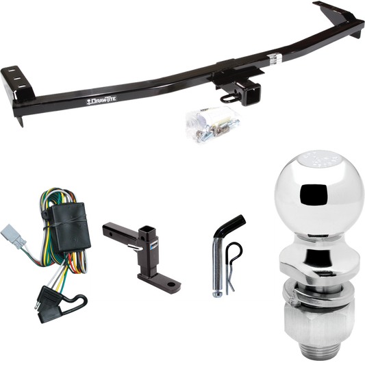 Fits 2001-2006 Acura MDX Trailer Hitch Tow PKG w/ 4-Flat Wiring Harness + Adjustable Drop Rise Ball Mount + Pin/Clip + 2" Ball (Excludes: w/Full Size Spare Tire Models) By Draw-Tite