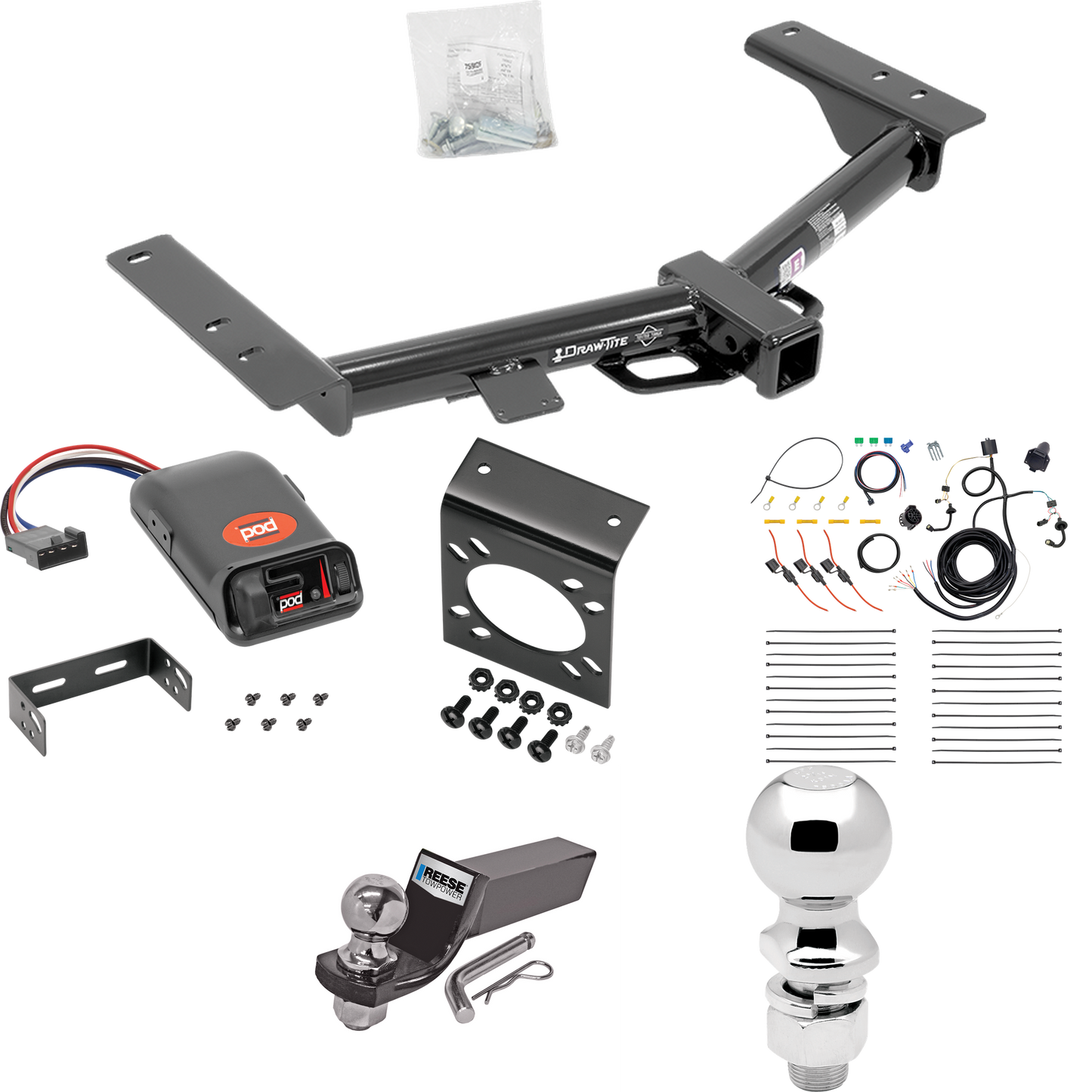 Fits 2015-2023 Ford Transit-250 Trailer Hitch Tow PKG w/ Pro Series POD Brake Control + 7-Way RV Wiring + 2" & 2-5/16" Ball & Drop Mount (Excludes: Cab & Chassis and the Cutaway Models) By Draw-Tite