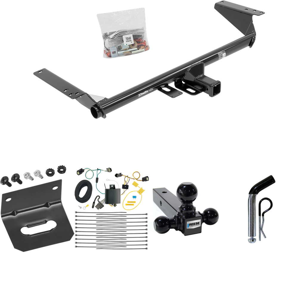 Fits 2017-2020 Chrysler Pacifica Trailer Hitch Tow PKG w/ 4-Flat Wiring Harness + Triple Ball Ball Mount 1-7/8" & 2" & 2-5/16" Trailer Balls + Pin/Clip + Wiring Bracket (For Touring L Models) By Draw-Tite