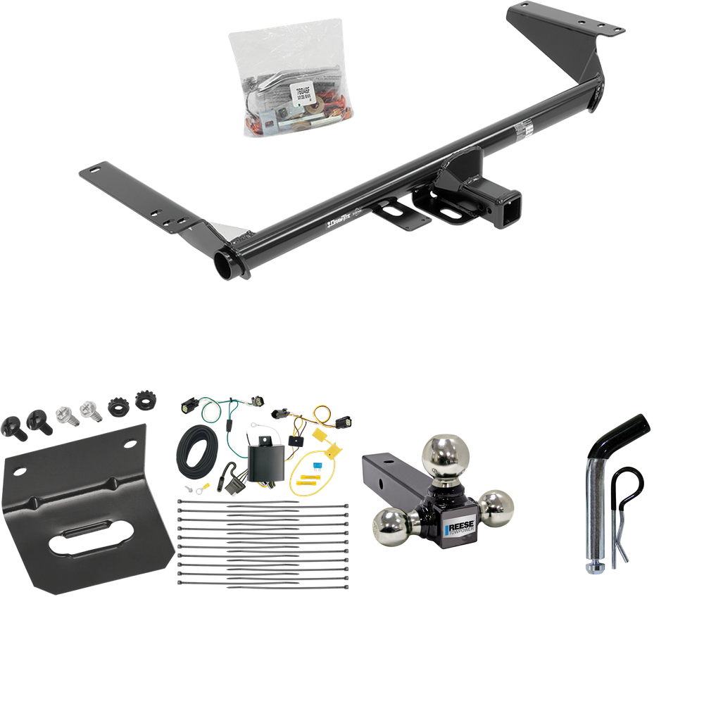 Fits 2017-2020 Chrysler Pacifica Trailer Hitch Tow PKG w/ 4-Flat Wiring Harness + Triple Ball Ball Mount 1-7/8" & 2" & 2-5/16" Trailer Balls + Pin/Clip + Wiring Bracket (For Touring L Plus Models) By Draw-Tite