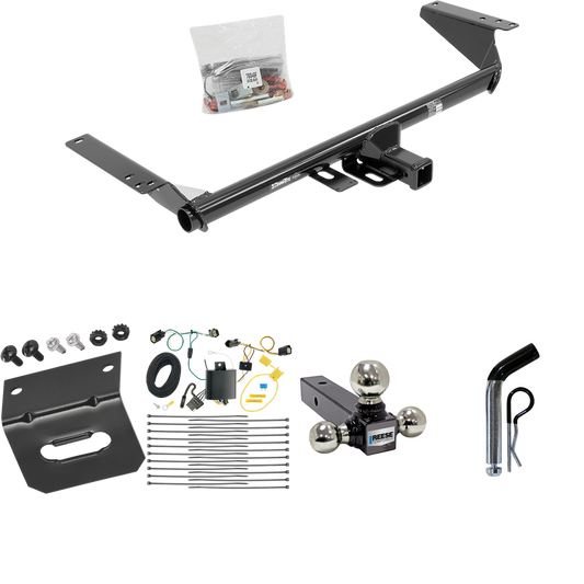 Fits 2017-2020 Chrysler Pacifica Trailer Hitch Tow PKG w/ 4-Flat Wiring Harness + Triple Ball Ball Mount 1-7/8" & 2" & 2-5/16" Trailer Balls + Pin/Clip + Wiring Bracket (For Touring L Plus Models) By Draw-Tite