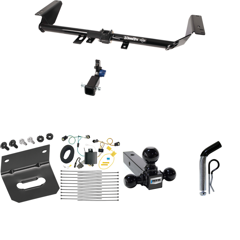 Fits 2018-2019 Chrysler Pacifica Trailer Hitch Tow PKG w/ 4-Flat Wiring Harness + Triple Ball Ball Mount 1-7/8" & 2" & 2-5/16" Trailer Balls + Pin/Clip + Wiring Bracket (For Touring Plus Models) By Draw-Tite