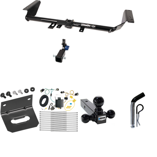 Fits 2018-2019 Chrysler Pacifica Trailer Hitch Tow PKG w/ 4-Flat Wiring Harness + Triple Ball Ball Mount 1-7/8" & 2" & 2-5/16" Trailer Balls + Pin/Clip + Wiring Bracket (For Touring Plus Models) By Draw-Tite