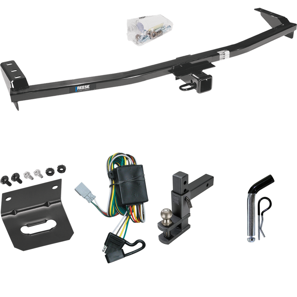 Fits 2001-2006 Acura MDX Trailer Hitch Tow PKG w/ 4-Flat Wiring Harness + Adjustable Drop Rise Clevis Hitch Ball Mount w/ 2" Ball + Pin/Clip + Wiring Bracket (Excludes: w/Full Size Spare Tire Models) By Reese Towpower