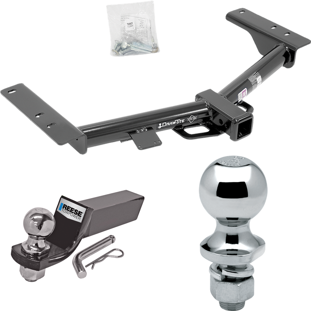 Fits 2015-2023 Ford Transit-350 Trailer Hitch Tow PKG w/ Starter Kit Ball Mount w/ 2" Drop & 2" Ball + 1-7/8" Ball (Excludes: Single Rear Wheel w/148" Wheelbase or Cab & Chassis and the Cutaway Models) By Draw-Tite