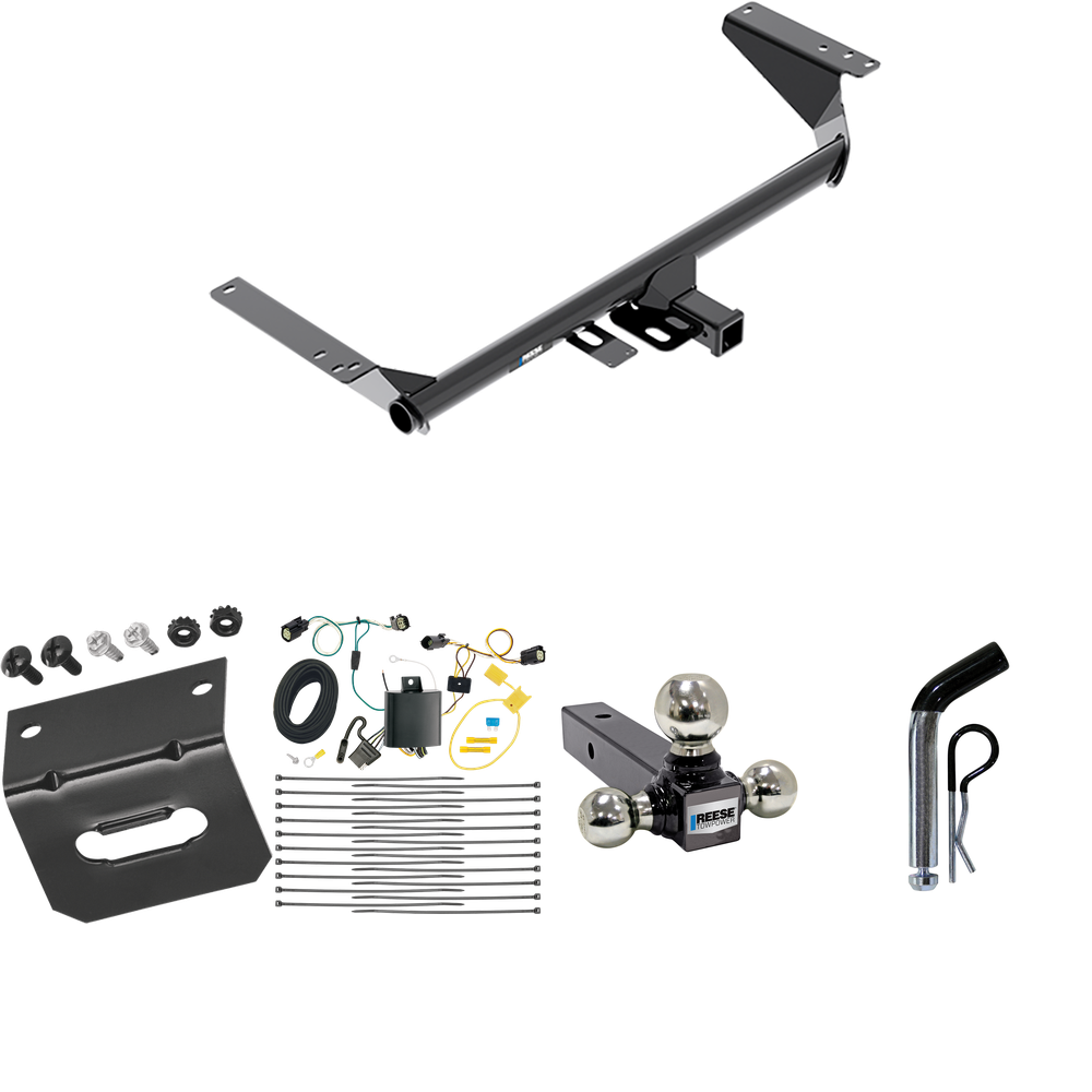 Fits 2017-2020 Chrysler Pacifica Trailer Hitch Tow PKG w/ 4-Flat Wiring Harness + Triple Ball Ball Mount 1-7/8" & 2" & 2-5/16" Trailer Balls + Pin/Clip + Wiring Bracket (For Touring L Models) By Reese Towpower