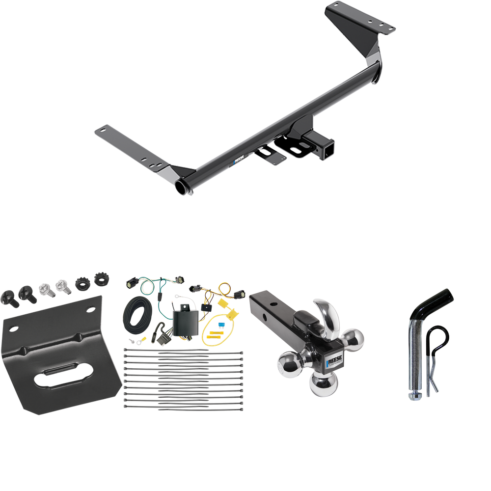 Fits 2017-2020 Chrysler Pacifica Trailer Hitch Tow PKG w/ 4-Flat Wiring Harness + Triple Ball Ball Mount 1-7/8" & 2" & 2-5/16" Trailer Balls w/ Tow Hook + Pin/Clip + Wiring Bracket (For Touring L Plus Models) By Reese Towpower