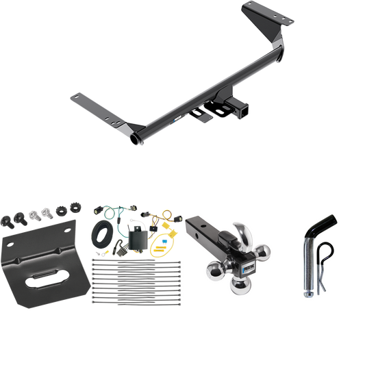 Fits 2017-2020 Chrysler Pacifica Trailer Hitch Tow PKG w/ 4-Flat Wiring Harness + Triple Ball Ball Mount 1-7/8" & 2" & 2-5/16" Trailer Balls w/ Tow Hook + Pin/Clip + Wiring Bracket (For Touring L Plus Models) By Reese Towpower