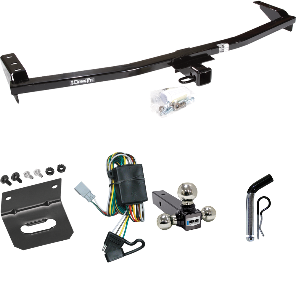 Fits 2003-2008 Honda Pilot Trailer Hitch Tow PKG w/ 4-Flat Wiring Harness + Triple Ball Ball Mount 1-7/8" & 2" & 2-5/16" Trailer Balls + Pin/Clip + Wiring Bracket By Draw-Tite