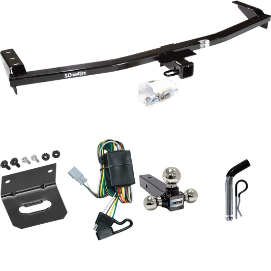 Fits 2003-2008 Honda Pilot Trailer Hitch Tow PKG w/ 4-Flat Wiring Harness + Triple Ball Ball Mount 1-7/8" & 2" & 2-5/16" Trailer Balls + Pin/Clip + Wiring Bracket By Draw-Tite