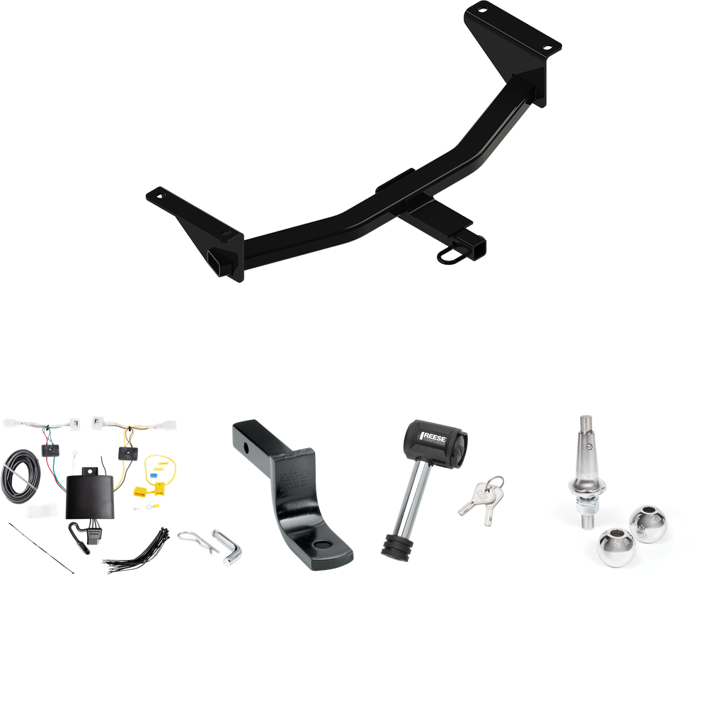 Fits 2019-2024 Mazda 3 Trailer Hitch Tow PKG w/ 4-Flat Wiring Harness + Draw-Bar + Interchangeable 1-7/8" & 2" Balls + Hitch Lock (For Sedan Models) By Reese Towpower