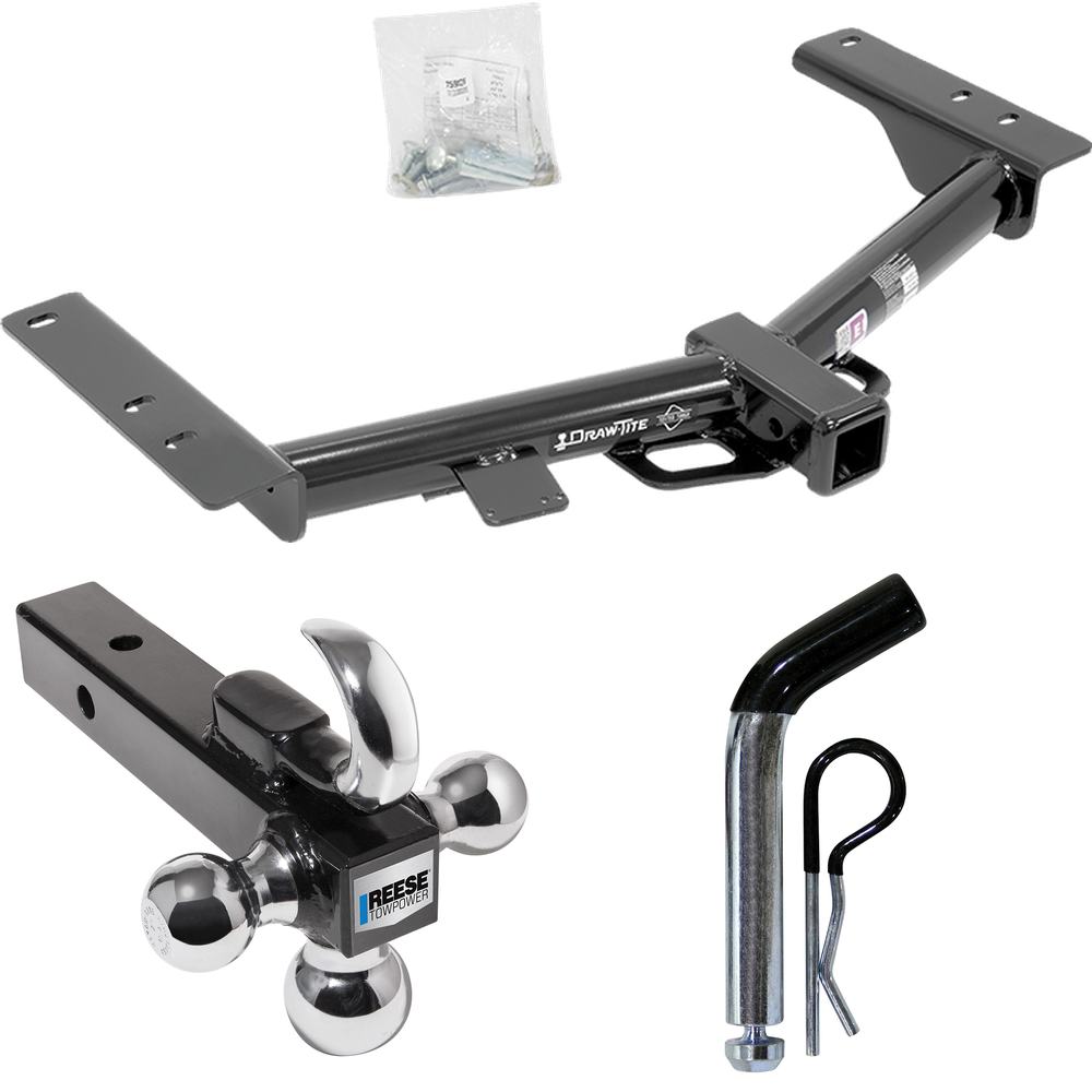 Fits 2015-2023 Ford Transit-350 Trailer Hitch Tow PKG w/ Triple Ball Ball Mount 1-7/8" & 2" & 2-5/16" Trailer Balls w/ Tow Hook + Pin/Clip (Excludes: Single Rear Wheel w/148" Wheelbase or Cab & Chassis and the Cutaway Models) By Draw-Tite