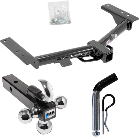 Fits 2015-2023 Ford Transit-350 Trailer Hitch Tow PKG w/ Triple Ball Ball Mount 1-7/8" & 2" & 2-5/16" Trailer Balls w/ Tow Hook + Pin/Clip (Excludes: Single Rear Wheel w/148" Wheelbase or Cab & Chassis and the Cutaway Models) By Draw-Tite