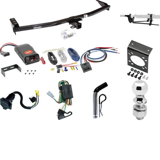 Fits 2001-2006 Acura MDX Trailer Hitch Tow PKG w/ 6K Round Bar Weight Distribution Hitch w/ 2-5/16" Ball + 2" Ball + Pin/Clip + Pro Series POD Brake Control + Generic BC Wiring Adapter + 7-Way RV Wiring (Excludes: w/Full Size Spare Tire Models) By Dr