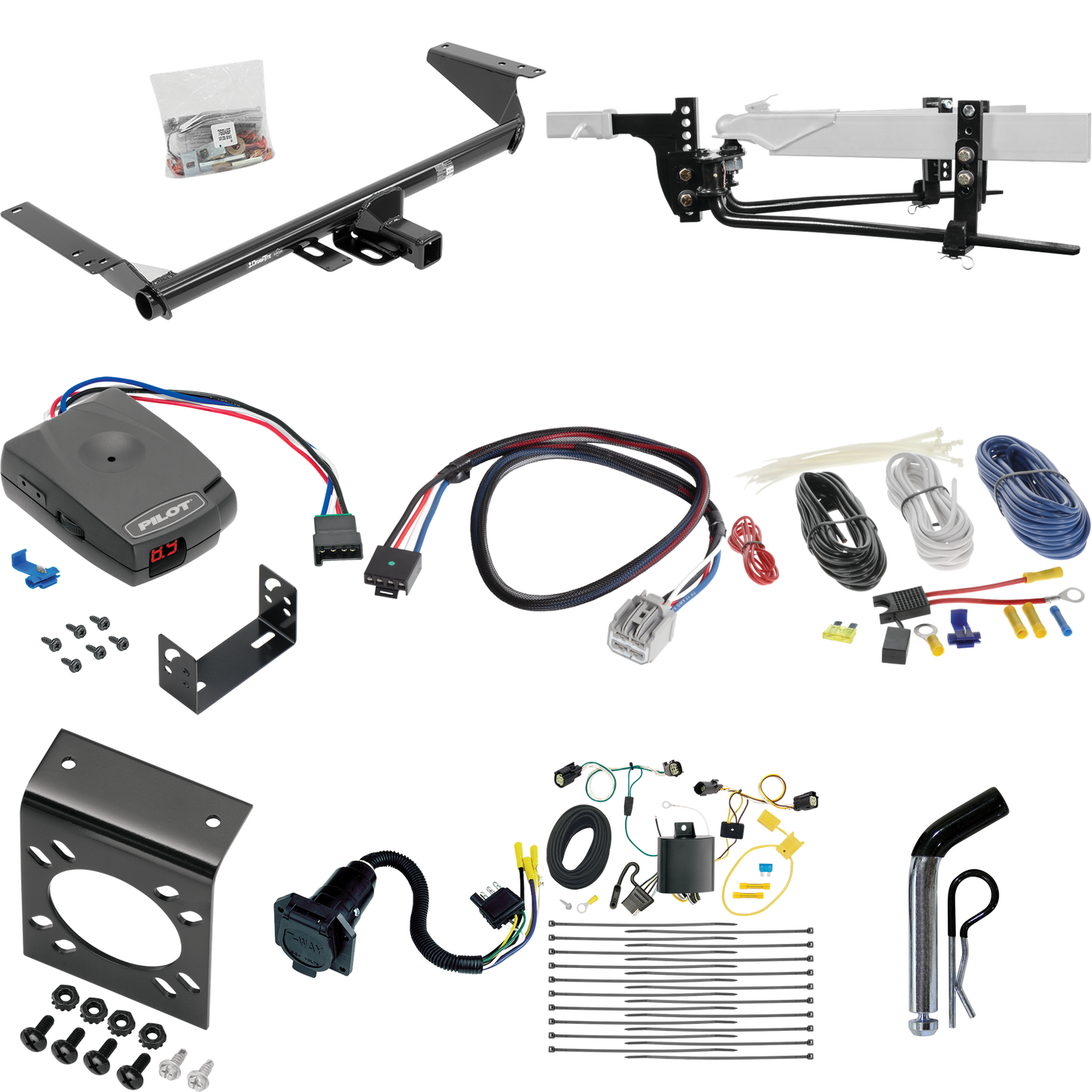 Fits 2017-2020 Chrysler Pacifica Trailer Hitch Tow PKG w/ 6K Round Bar Weight Distribution Hitch w/ 2-5/16" Ball + Pin/Clip + Pro Series Pilot Brake Control + Plug & Play BC Adapter + 7-Way RV Wiring (For Limited Models) By Draw-Tite