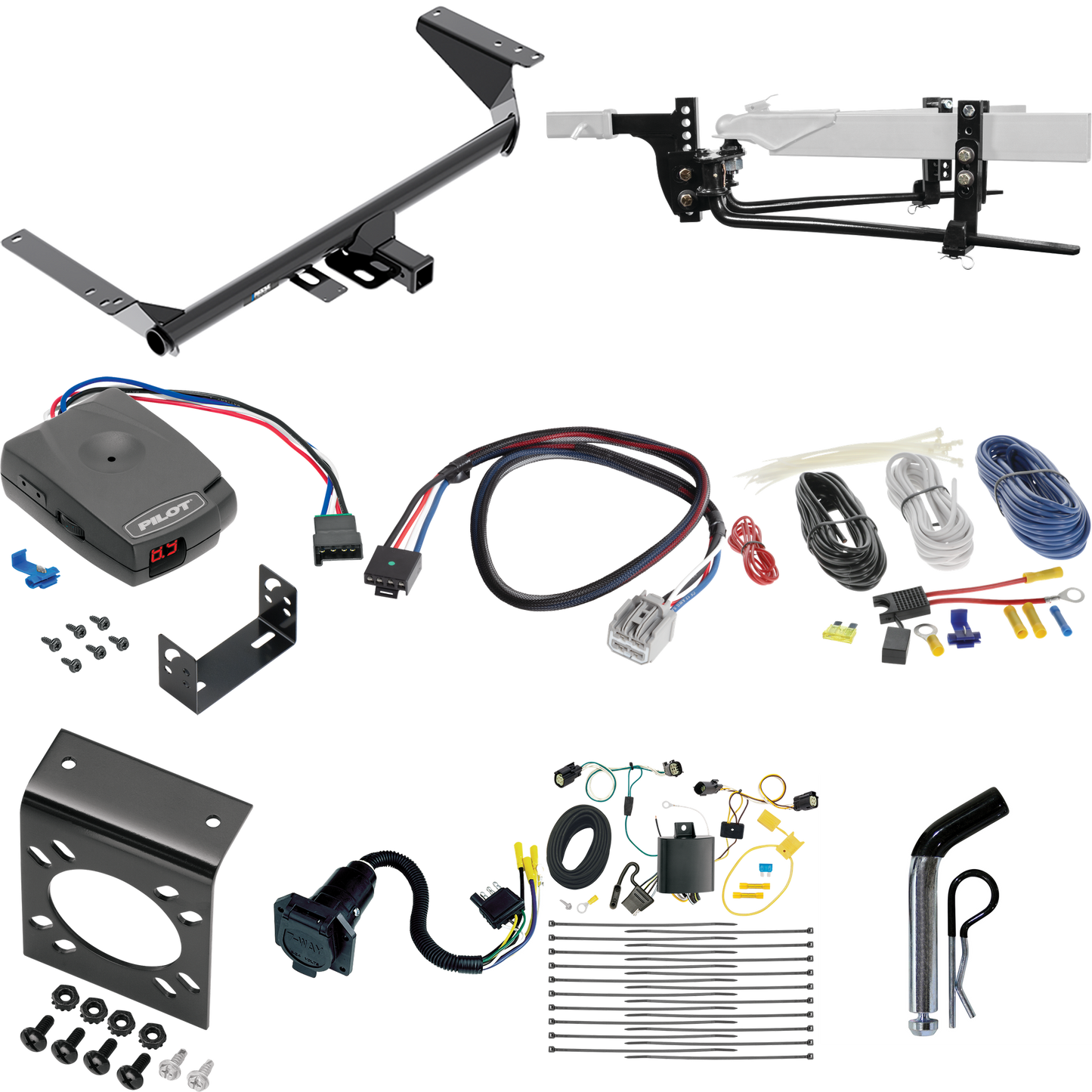 Fits 2017-2020 Chrysler Pacifica Trailer Hitch Tow PKG w/ 6K Round Bar Weight Distribution Hitch w/ 2-5/16" Ball + Pin/Clip + Pro Series Pilot Brake Control + Plug & Play BC Adapter + 7-Way RV Wiring (For Touring L Plus Models) By Reese Towpower