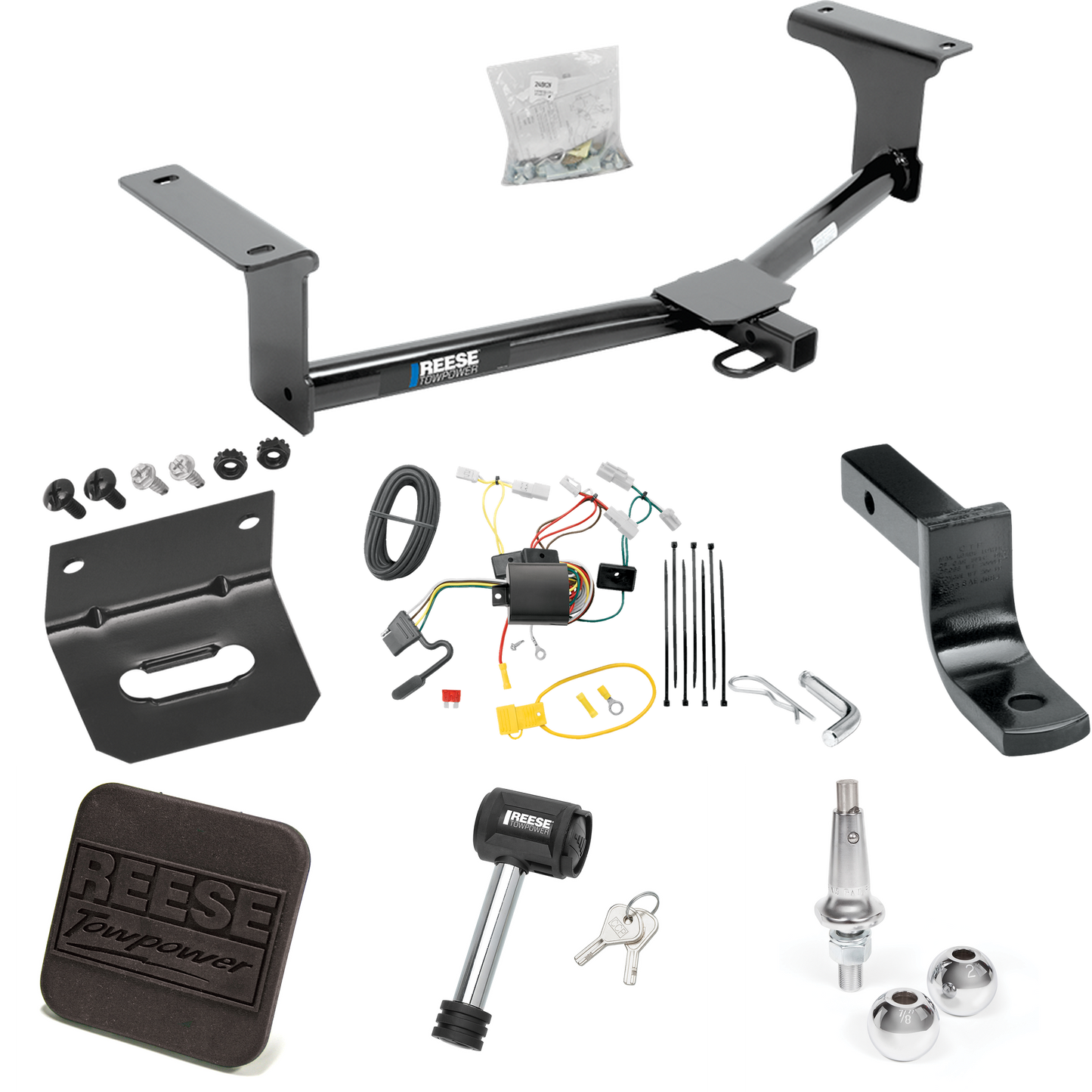 Fits 2014-2018 Mazda 3 Trailer Hitch Tow PKG w/ 4-Flat Wiring Harness + Draw-Bar + Interchangeable 1-7/8" & 2" Balls + Wiring Bracket + Hitch Cover + Hitch Lock (For Sedan Models) By Reese Towpower