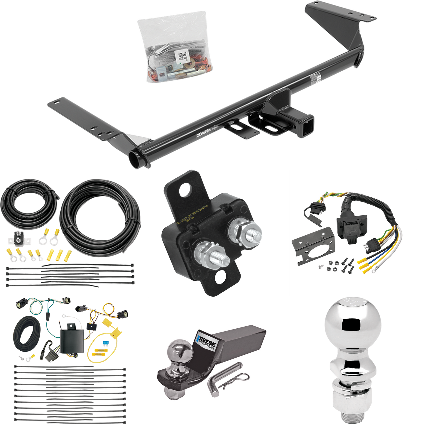 Se adapta al paquete de enganche de remolque Chrysler Pacifica 2017-2020 con cableado RV de 7 vías + bola de 2" y 2-5/16" + soporte de caída (para modelos Touring L) de Draw-Tite