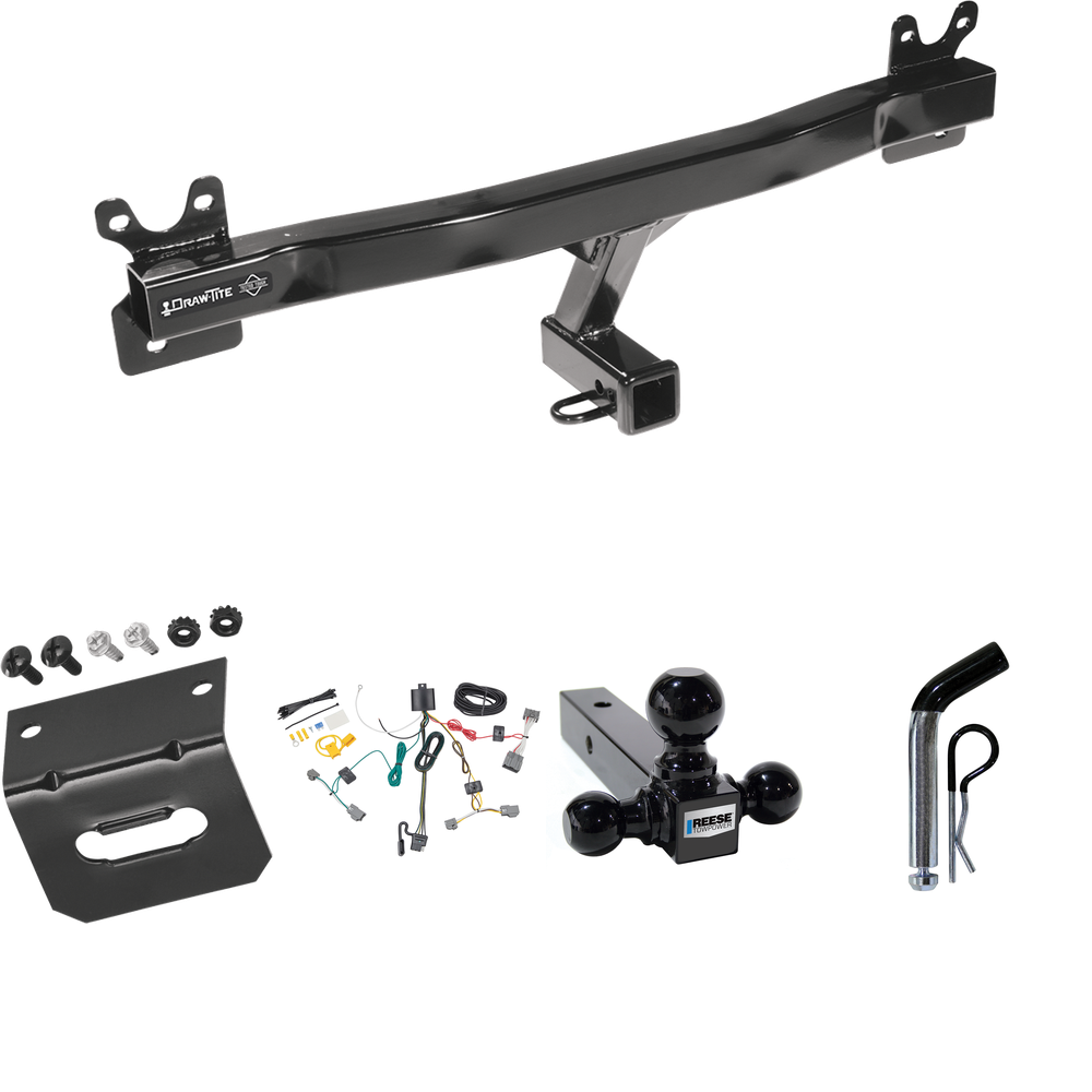 Fits 2008-2016 Volvo XC70 Trailer Hitch Tow PKG w/ 4-Flat Wiring Harness + Triple Ball Ball Mount 1-7/8" & 2" & 2-5/16" Trailer Balls + Pin/Clip + Wiring Bracket By Draw-Tite