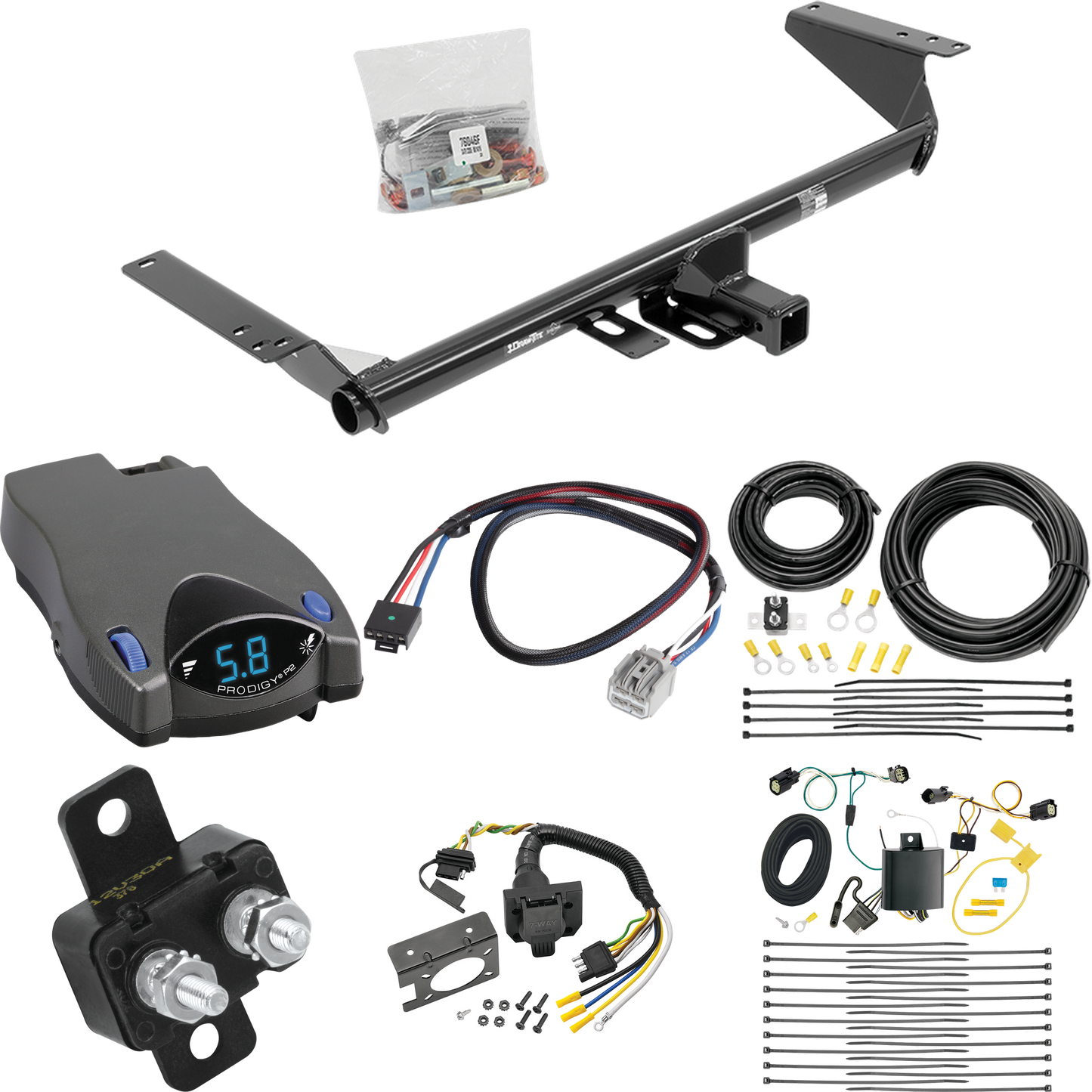 Fits 2017-2020 Chrysler Pacifica Trailer Hitch Tow PKG w/ Tekonsha Prodigy P2 Brake Control + Plug & Play BC Adapter + 7-Way RV Wiring (For Touring L Plus Models) By Draw-Tite