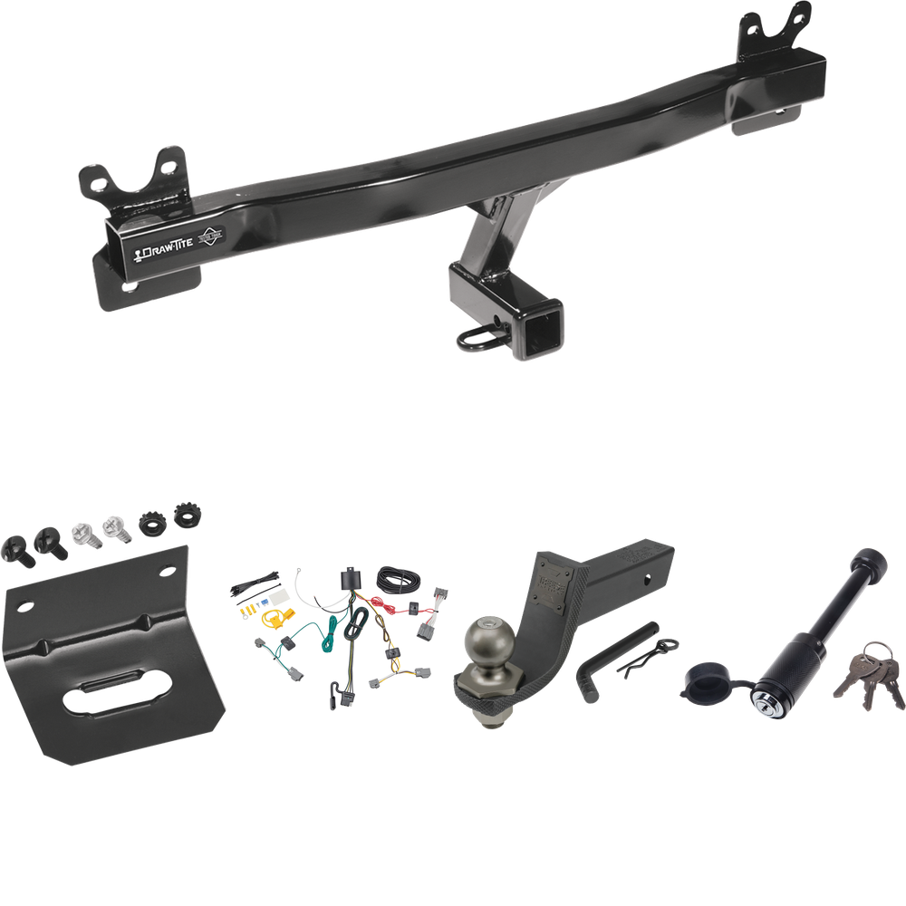 Fits 2008-2016 Volvo XC70 Trailer Hitch Tow PKG w/ 4-Flat Wiring + Interlock Tactical Starter Kit w/ 3-1/4" Drop & 2" Ball + Tactical Dogbone Lock + Wiring Bracket By Draw-Tite