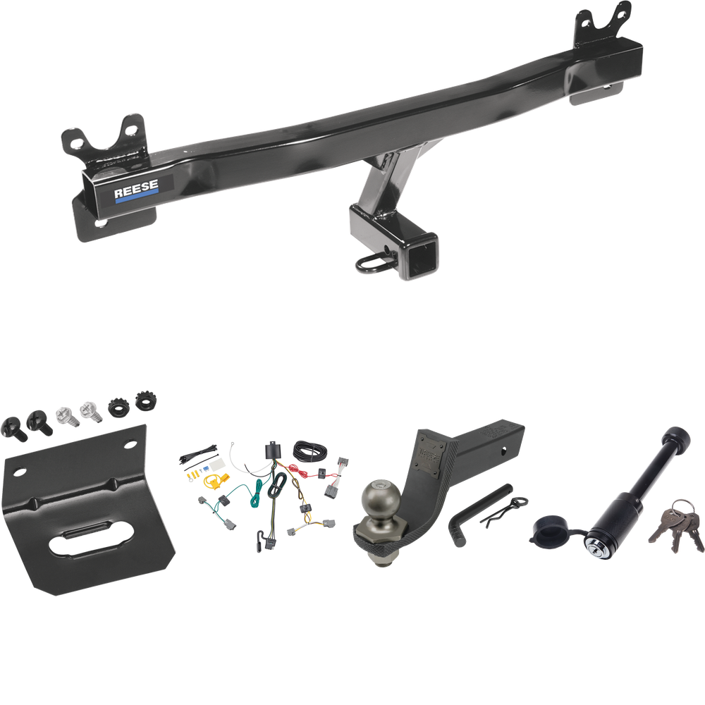 Fits 2008-2016 Volvo XC70 Trailer Hitch Tow PKG w/ 4-Flat Wiring + Interlock Tactical Starter Kit w/ 3-1/4" Drop & 2" Ball + Tactical Dogbone Lock + Wiring Bracket By Reese Towpower