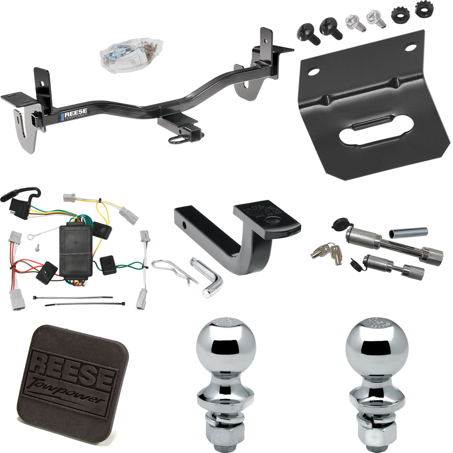 Fits 2010-2013 Mazda 3 Trailer Hitch Tow PKG w/ 4-Flat Wiring Harness + Draw-Bar + 1-7/8" + 2" Ball + Wiring Bracket + Hitch Cover + Dual Hitch & Coupler Locks (For Sedan, Except w/Grand Touring LED Taillights Models) By Reese Towpower