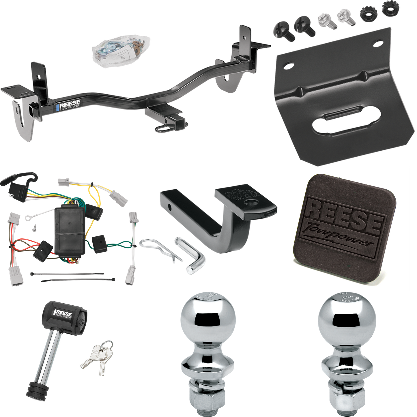Fits 2010-2013 Mazda 3 Trailer Hitch Tow PKG w/ 4-Flat Wiring Harness + Draw-Bar + 1-7/8" + 2" Ball + Wiring Bracket + Hitch Cover + Hitch Lock (For Sedan, Except w/Grand Touring LED Taillights Models) By Reese Towpower