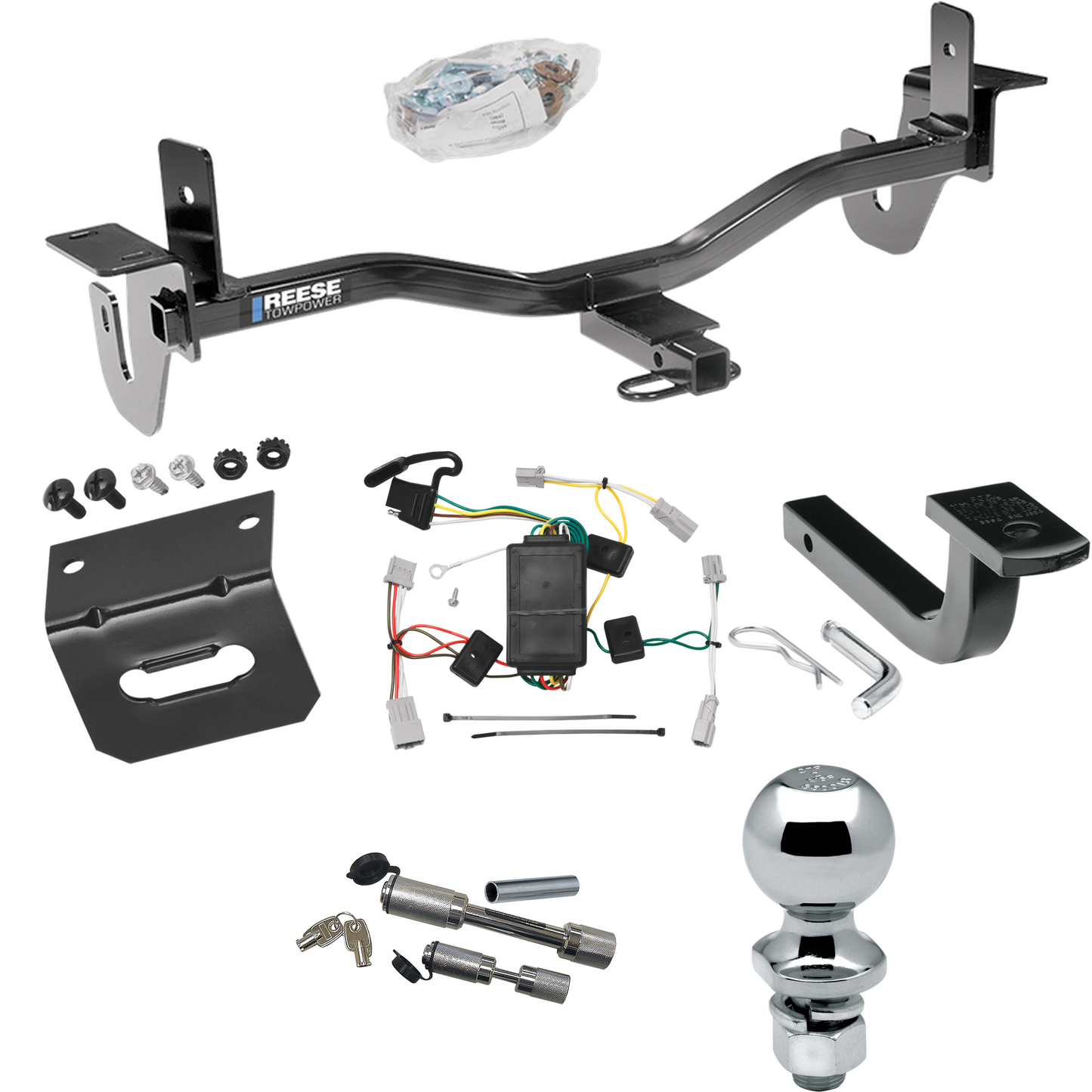 Fits 2010-2013 Mazda 3 Trailer Hitch Tow PKG w/ 4-Flat Wiring Harness + Draw-Bar + 2" Ball + Wiring Bracket + Dual Hitch & Coupler Locks (For Sedan, Except w/Grand Touring LED Taillights Models) By Reese Towpower