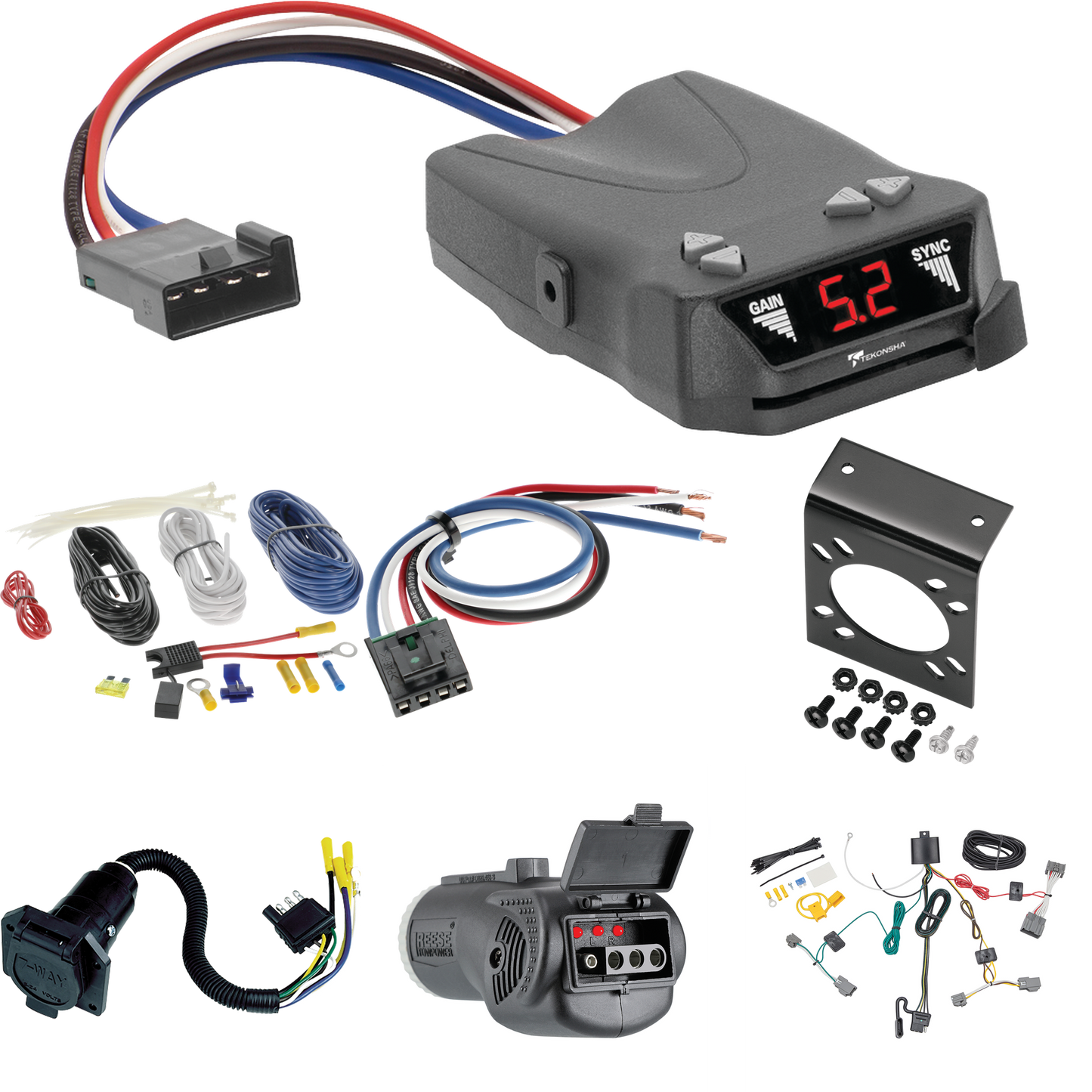 Compatible con cableado de 7 vías Volvo XC70 2008-2016 + control de frenos Tekonsha Brakeman IV + adaptador de cableado BC genérico + probador 2 en 1 y adaptador de 7 a 4 vías de Tekonsha.