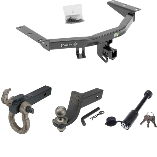 Fits 2014-2020 Acura MDX Trailer Hitch Tow PKG + Interlock Tactical Starter Kit w/ 3-1/4" Drop & 2" Ball + Tactical Hook & Shackle Mount + Tactical Dogbone Lock (Excludes: w/Full Size Spare Tire Models) By Draw-Tite