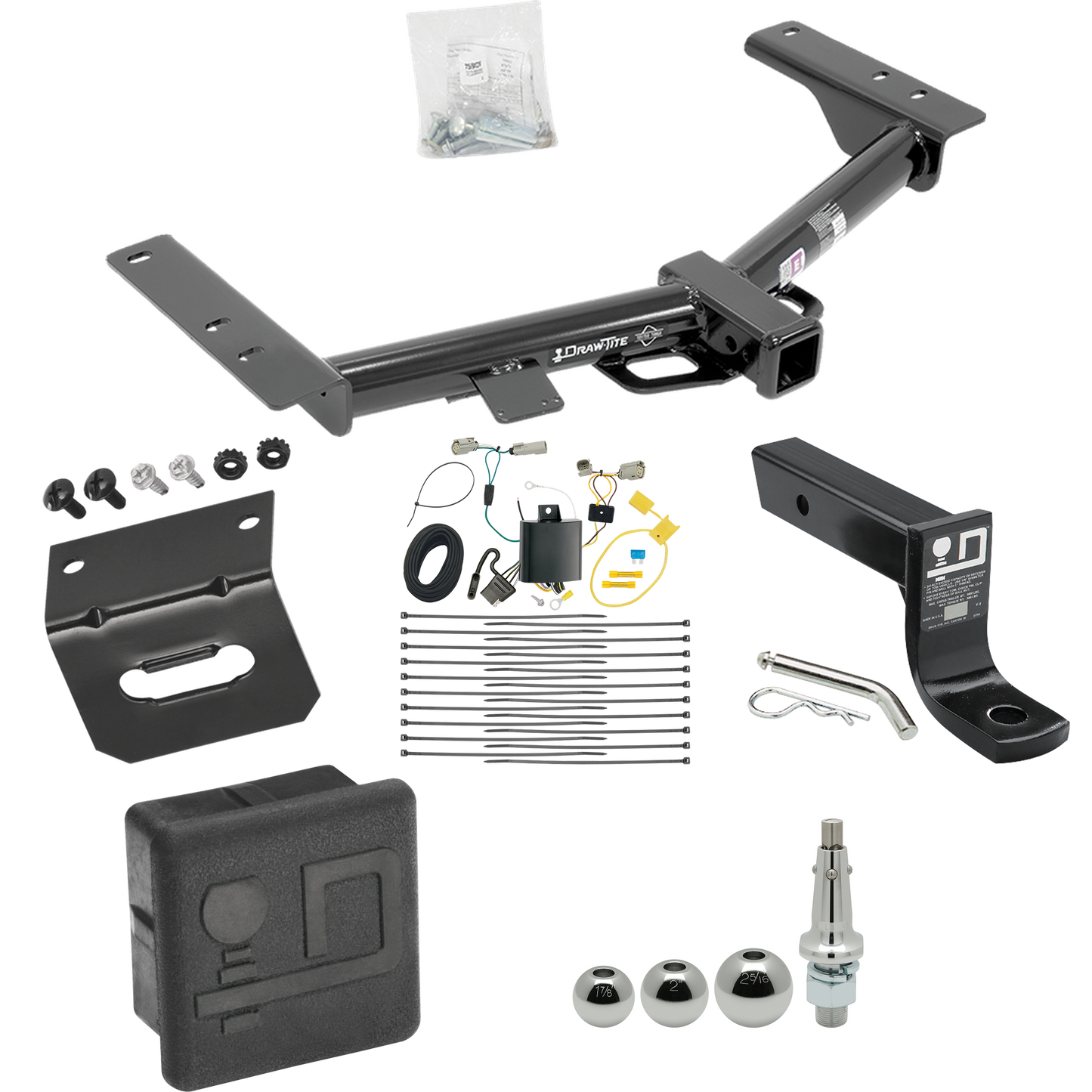 Fits 2015-2023 Ford Transit-350 Trailer Hitch Tow PKG w/ 4-Flat Wiring + Ball Mount w/ 4" Drop + Interchangeable Ball 1-7/8" & 2" & 2-5/16" + Wiring Bracket + Hitch Cover (Excludes: Single Rear Wheel w/148" Wheelbase or Cab & Chassis and the Cutaway