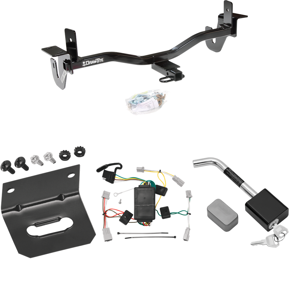 Fits 2010-2013 Mazda 3 Trailer Hitch Tow PKG w/ 4-Flat Wiring Harness + Wiring Bracket + Hitch Lock (For Sedan, Except w/Grand Touring LED Taillights Models) By Draw-Tite