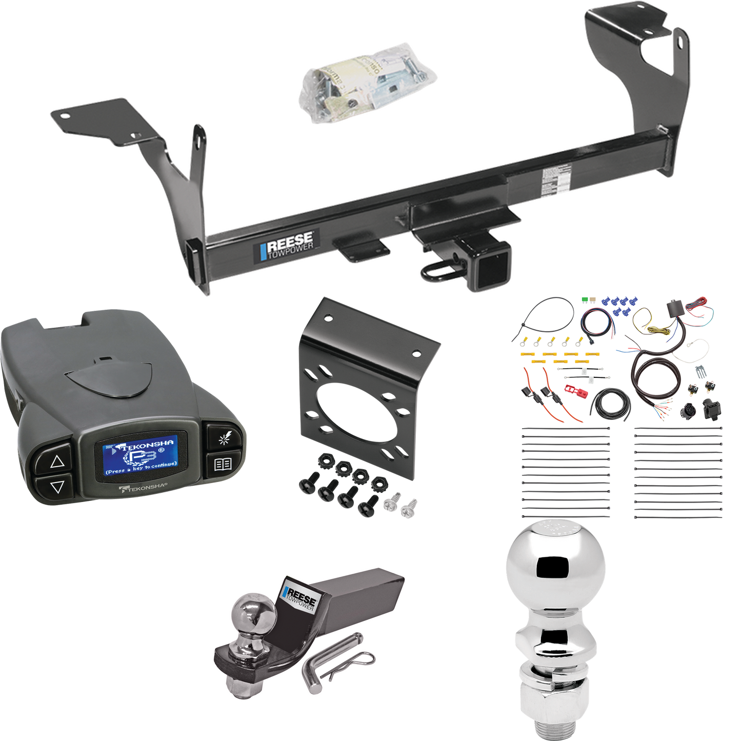 Se adapta al paquete de enganche de remolque Volvo XC60 2010-2017 con control de freno Tekonsha Prodigy P3 + cableado RV de 7 vías + soporte de bola y caída de 2" y 2-5/16" de Reese Towpower