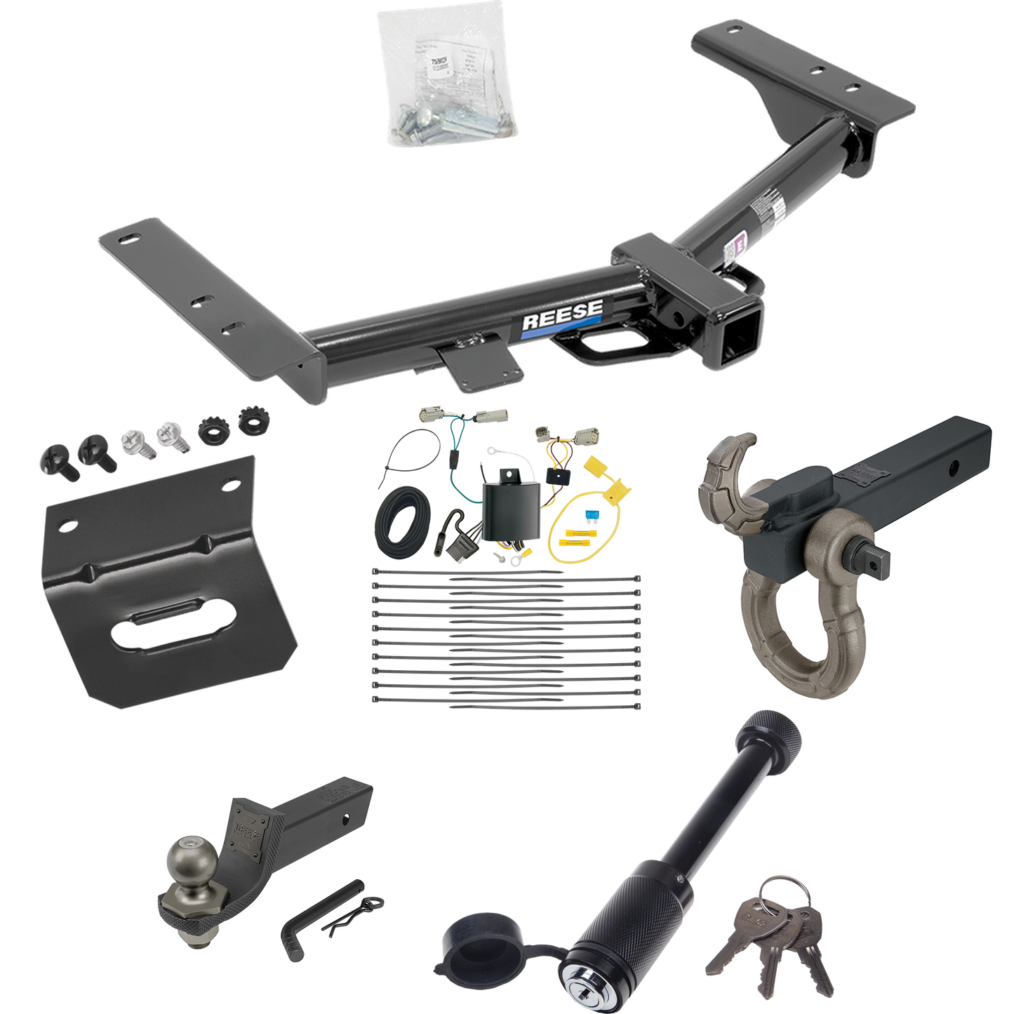 Fits 2015-2023 Ford Transit-350 Trailer Hitch Tow PKG w/ 4-Flat Wiring + Interlock Tactical Starter Kit w/ 2" Drop & 2" Ball + Tactical Hook & Shackle Mount + Tactical Dogbone Lock + Wiring Bracket (Excludes: Single Rear Wheel w/148" Wheelbase or Cab