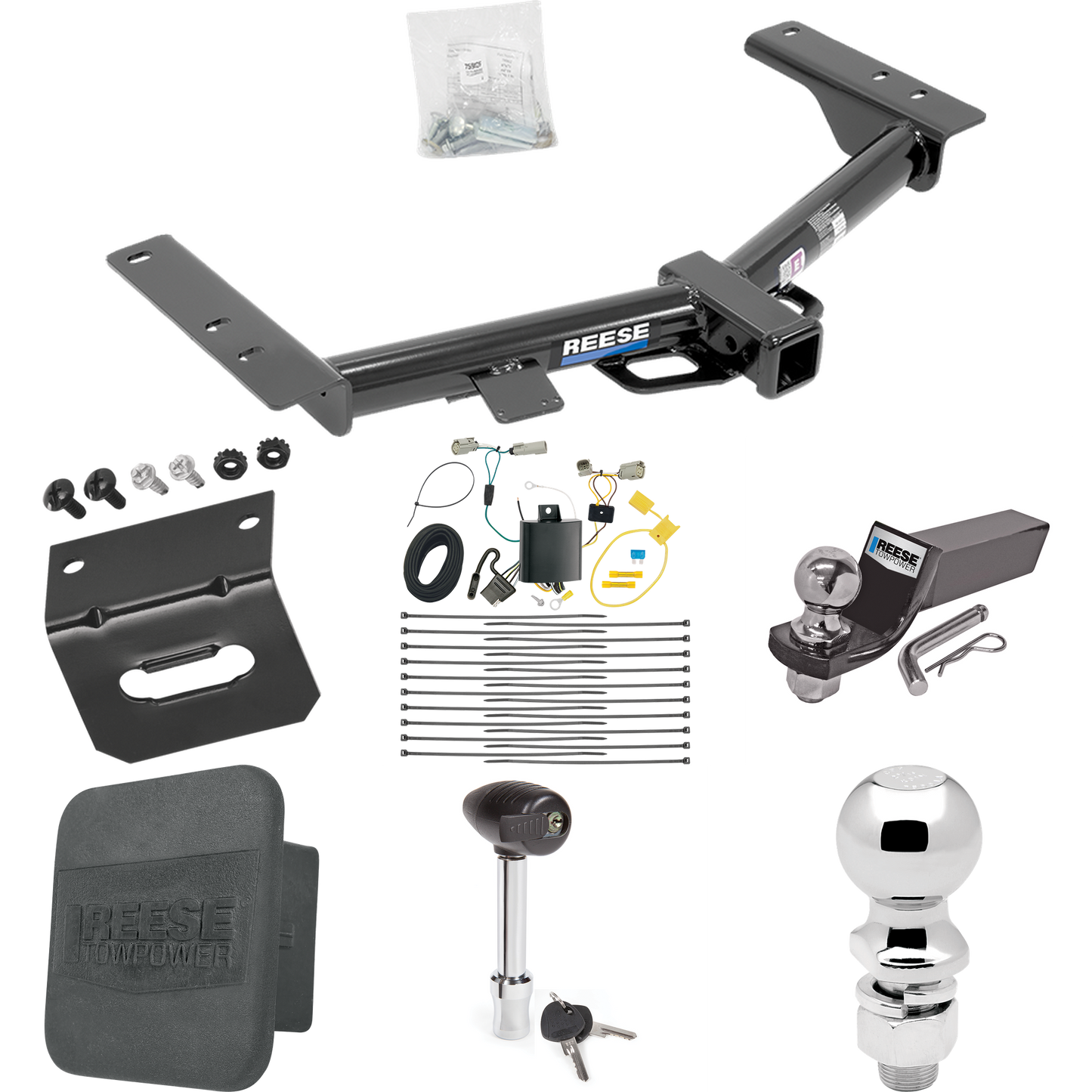 Fits 2015-2023 Ford Transit-350 Trailer Hitch Tow PKG w/ 4-Flat Wiring + Starter Kit Ball Mount w/ 2" Drop & 2" Ball + 2-5/16" Ball + Wiring Bracket + Hitch Lock + Hitch Cover (Excludes: Single Rear Wheel w/148" Wheelbase or Cab & Chassis and the Cut